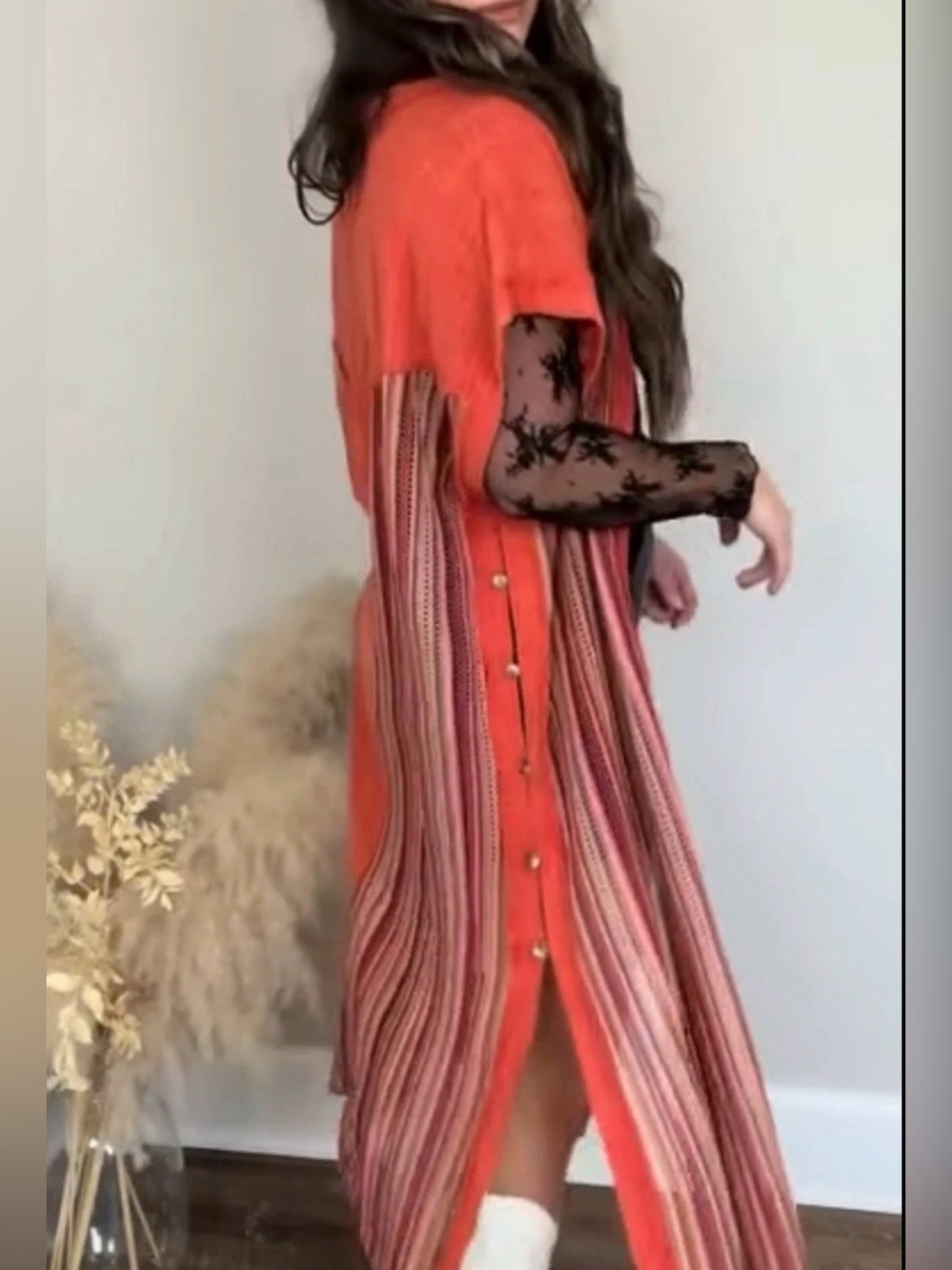 POL Boho Striped Rust Long Duster Cardigan Size Medium - Picture 2 of 4